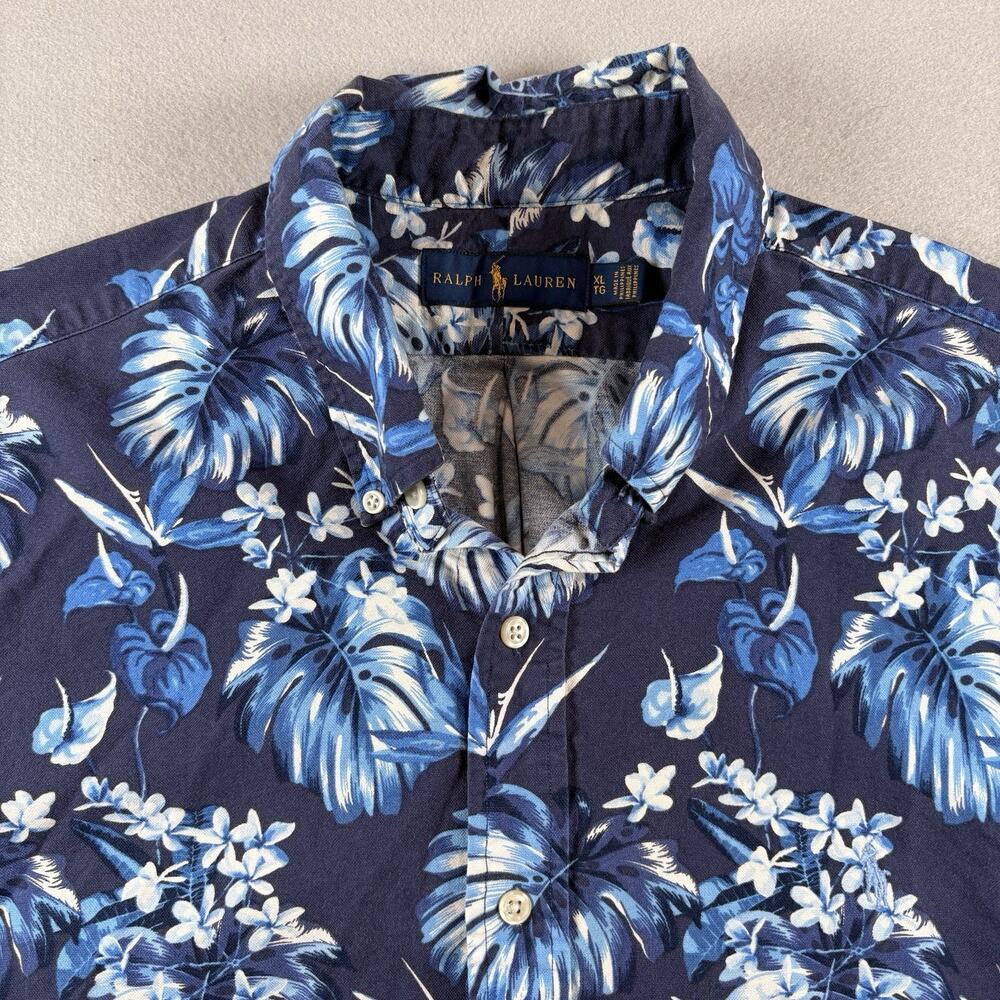 Polo Ralph Lauren Men's XL Navy Blue Tropical Floral Hawaiian Shirt